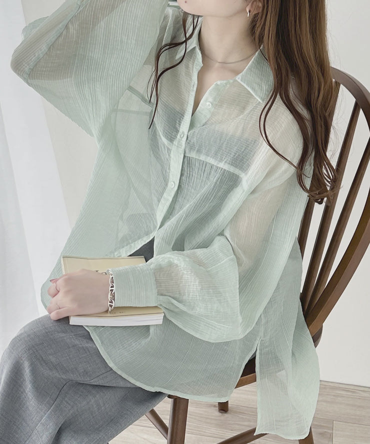 sustaina+】上品なシアー感。シアーワッシャー切替ビッグシャツ
