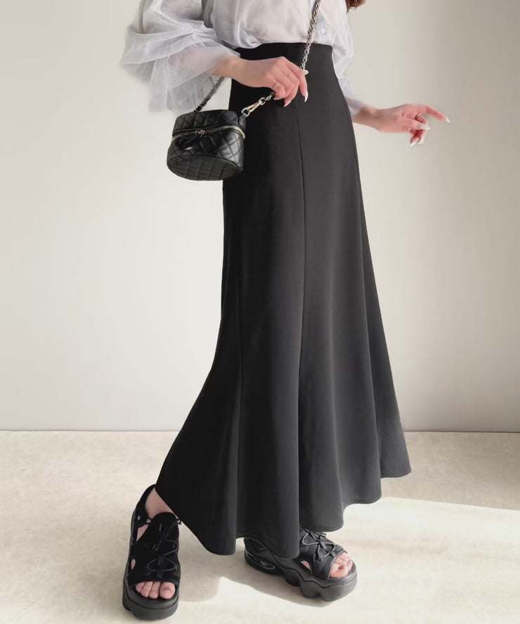 スタンダード　ロングスカート　石付き黒 美ライン。カットジョーゼットハイウエストマーメイドロングスカート