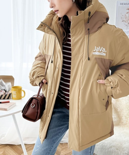 Javaジャバコラボ》極暖、異素材パネルフェイクダウンジャケット