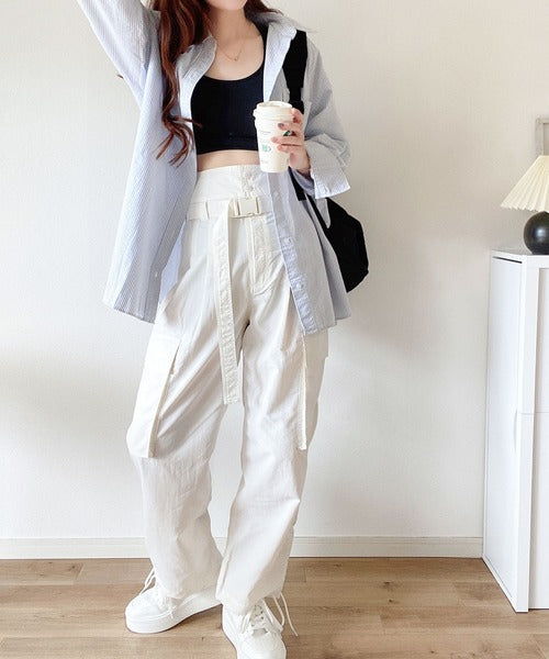 mily bilet】大人のお洒落カーゴ。ハイウエストベルト付きパンツ