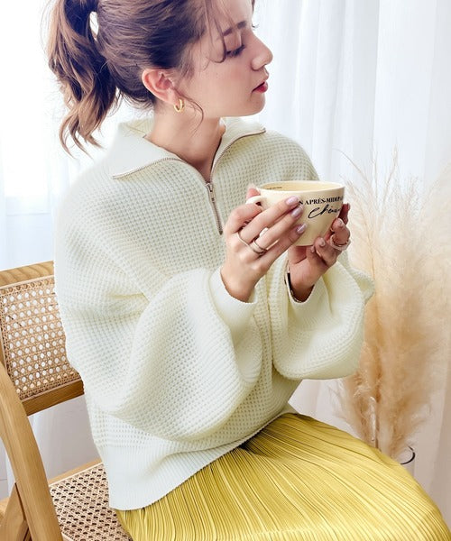 JaVaジャバ コラボ》レトロ可愛い。マルチボーダー軽量ワッフルハーフ