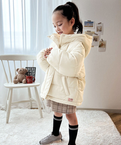 JaVaジャバ コラボ》キッズ フェイクダウンショート丈フード付き