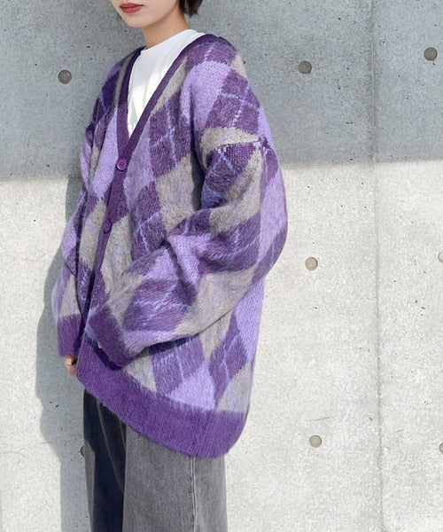 愛され、もふもふタッチ。【90年代ライク】モヘアライクアーガイル柄