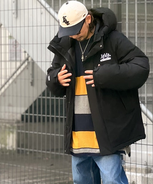 Javaジャバコラボ》極暖、異素材パネルフェイクダウンジャケット
