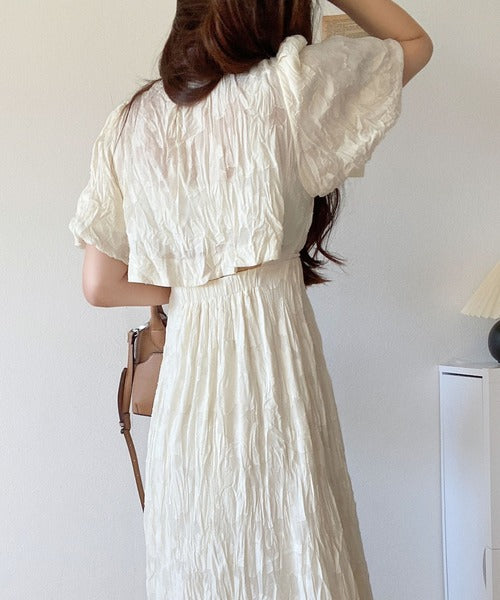 mily bilet】上品に肌魅せ。シアージャガード花柄クリンクルワンピース