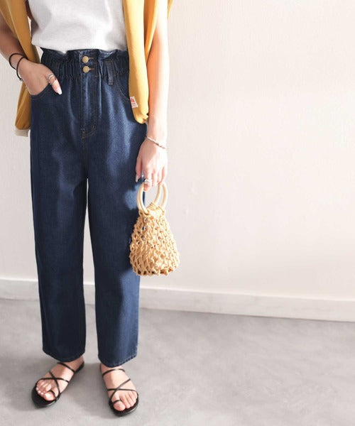 スタイルアップ魅せ。ハイウエストギャザーテーパードパンツ(フル