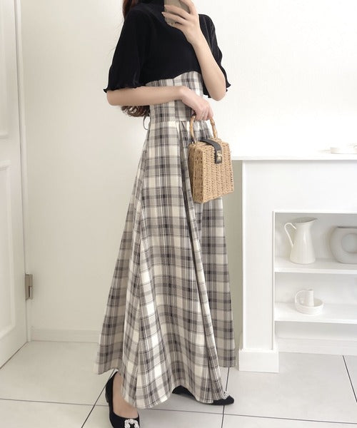 mily bilet】大人の愛されリボン。プリーツドッキングチェック