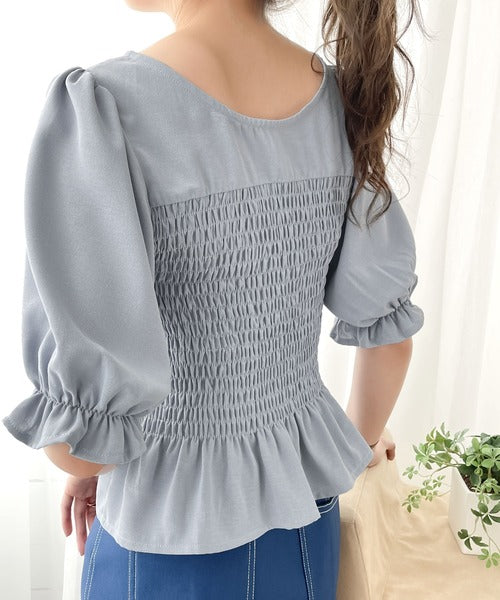 mily bilet】今っぽく着映え。2wayシャーリングフリルブラウス