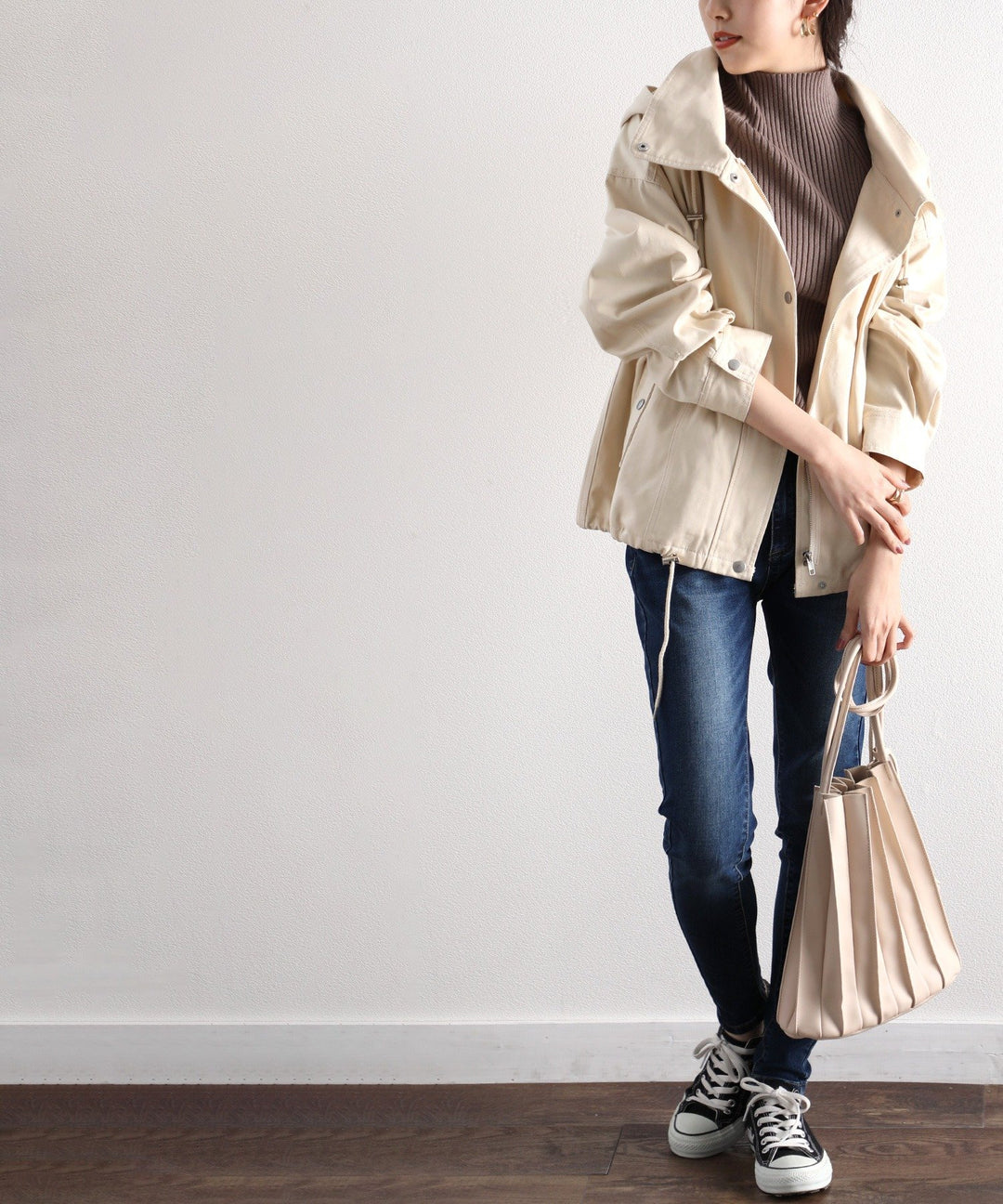 希少 マルニ 上質 コットン混フード付コート ジップ ポリエステル