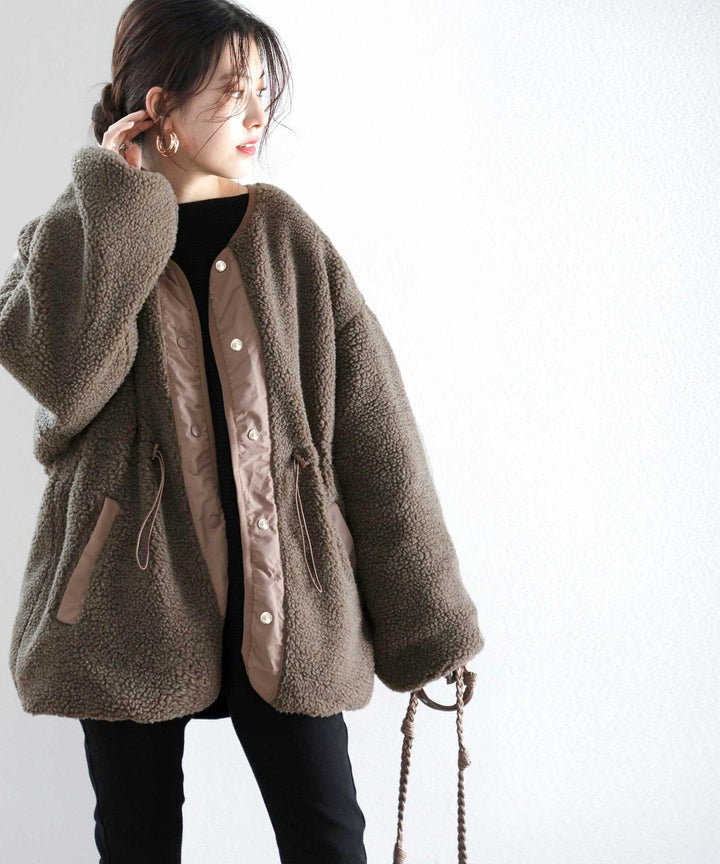 family+】リバーシブル＆ドロスト仕様 3wayミドル丈ノーカラーコート