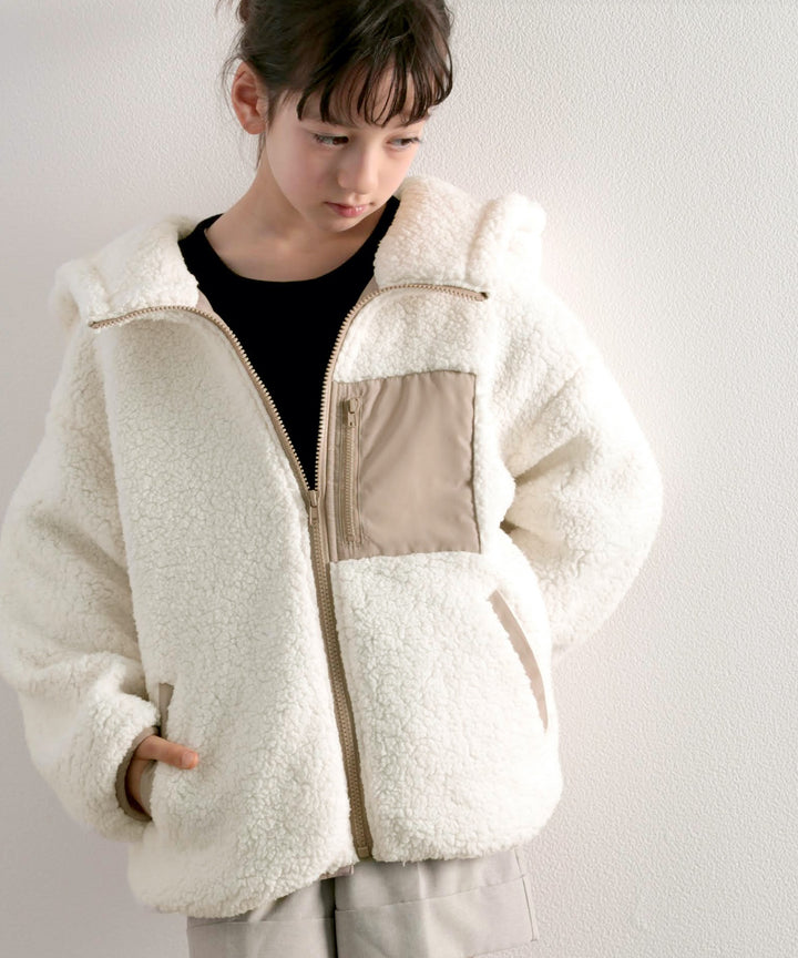 親子コーデ】キッズ フード付きショート丈無地ジップアップジャケット