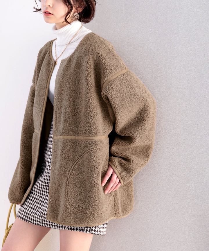 圧縮ボア×フェイクスエード。上品見えパイピングボアコート ce1060110