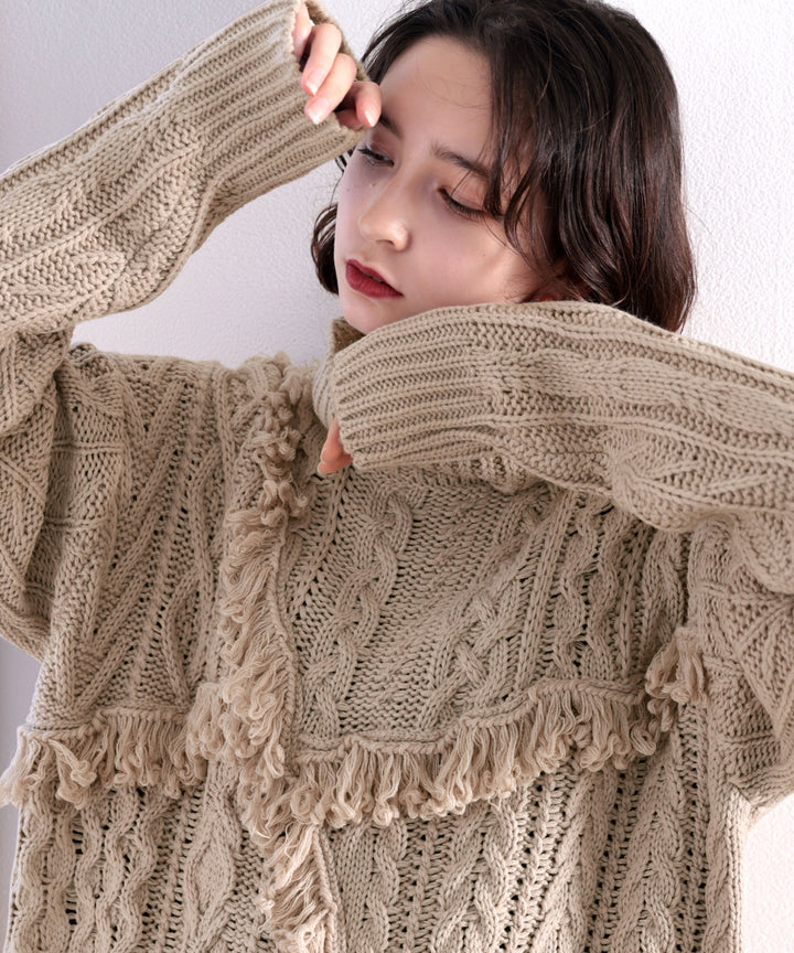 00's 5351POUR LESHOMME　ニット　コンチョ付き　フリンジ サーマルワッフル 長袖ニット｜5351POUR LES HOMMES / 5351プール・オム