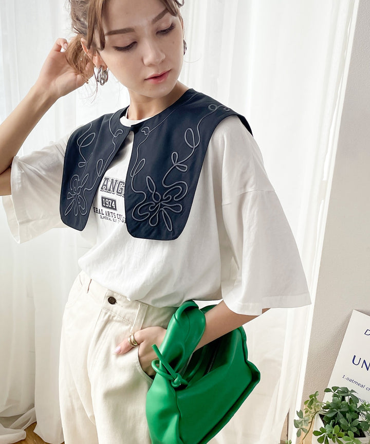 絹製品（えりちゃん） 瞬時にお洒落。2wayビッグカラー刺繍入り付け襟 ce0420171 – Classical Elf