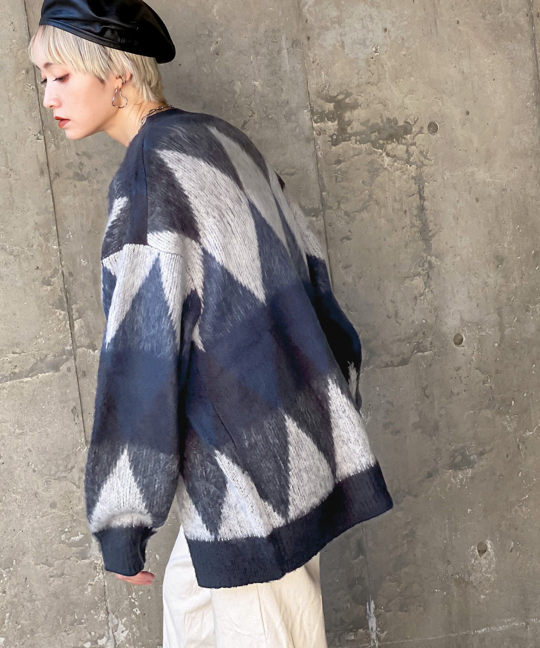 愛され、もふもふタッチ。【90年代ライク】モヘアライクアーガイル柄