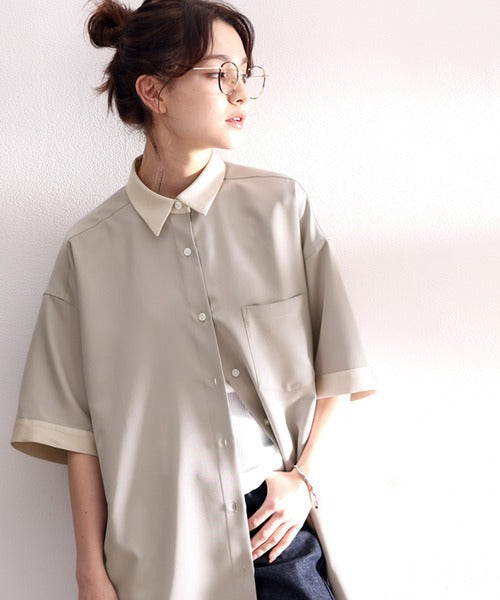 フリル付きクリーム色半袖シャツ ノースリクロップドフリルシャツ（シャツ/ブラウス）｜SNIDEL