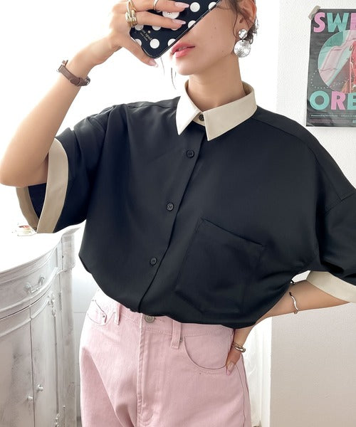 フリル付きクリーム色半袖シャツ ノースリクロップドフリルシャツ（シャツ/ブラウス）｜SNIDEL