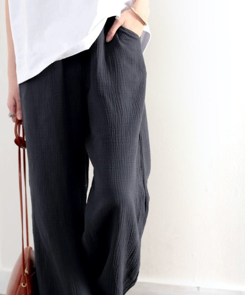 さらり、軽やか。リラックスstyleキマる、ダブルガーゼ楊柳パンツ
