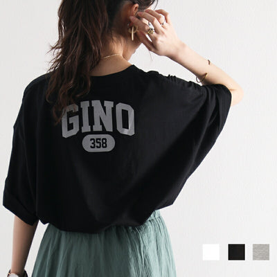 GINOオーバーサイズロゴTシャツ半袖カジュアルきれいめTシャツトレンドブラックホワイトチャコールグレーMLXLcl3001